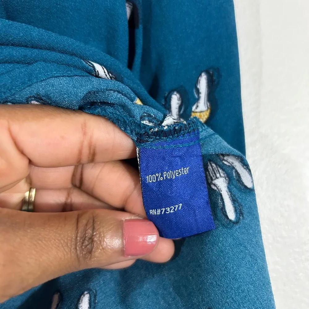 Apt 9 Teal Shoe Print Blouse Ruffle Bell Sleeves Top, Size S - Picture 7 of 10